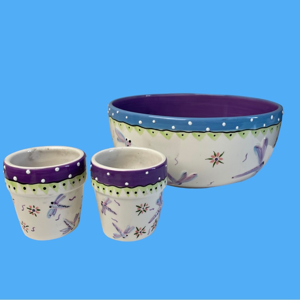 Dragonfly Ceramic Bowl and Votive Holder Set by Ganz
